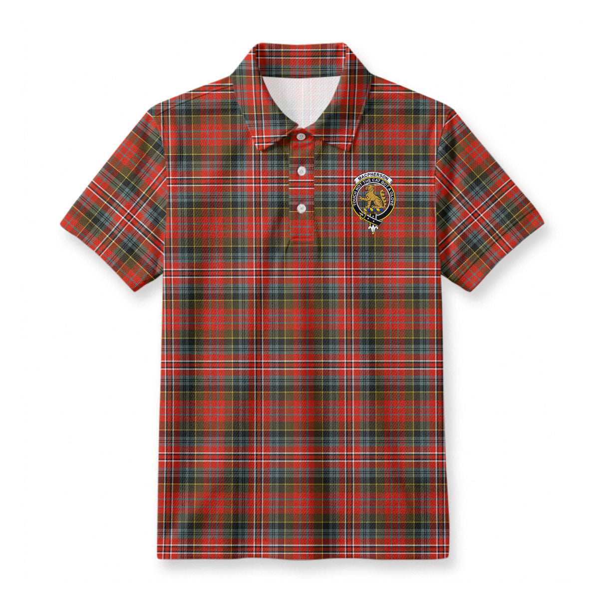 MacPherson Weathered Tartan Crest Birdseye Mesh Polo Shirt