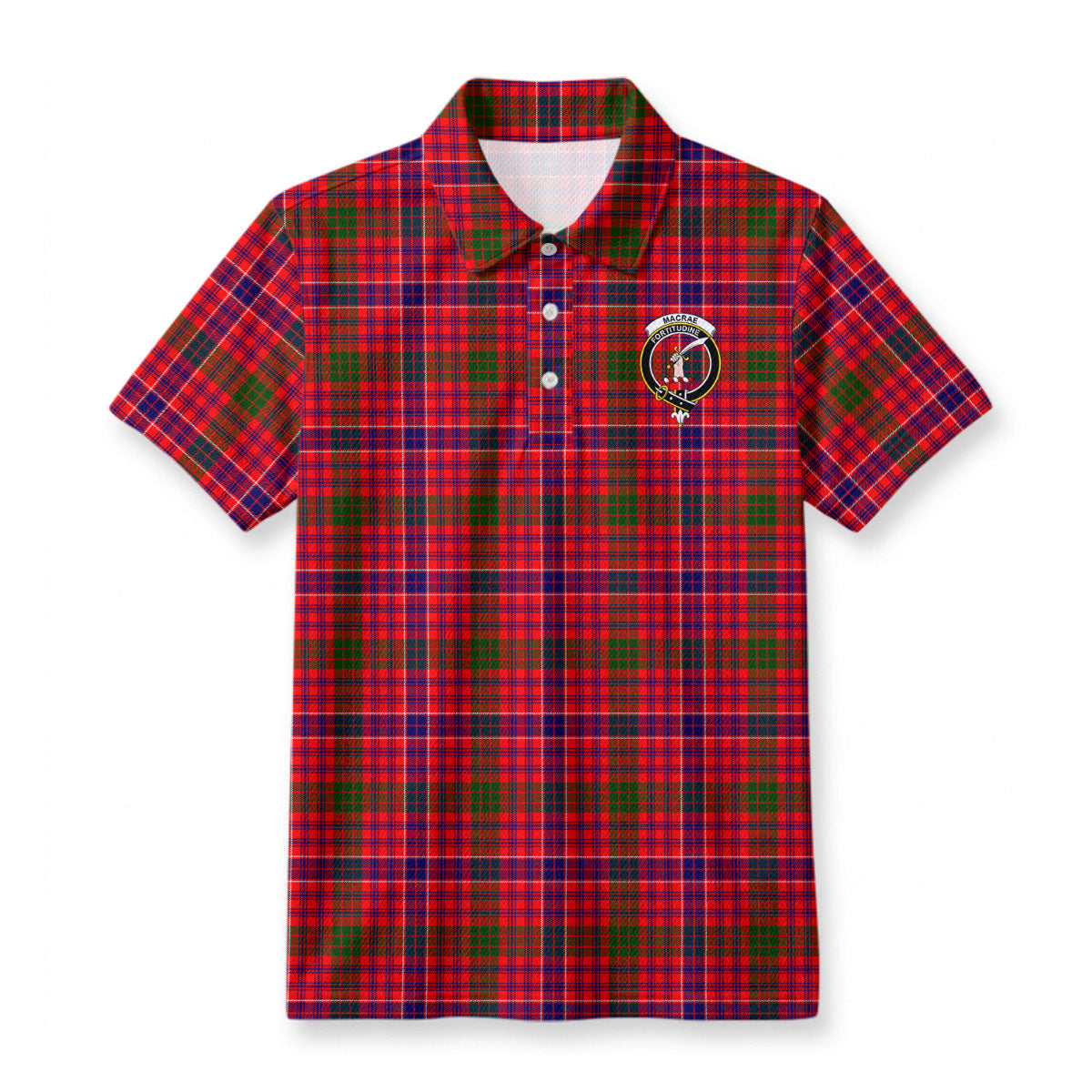 MacRae Modern Tartan Crest Birdseye Mesh Polo Shirt