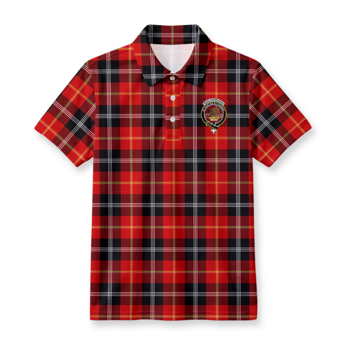 Marjoribanks Tartan Crest Birdseye Mesh Polo Shirt