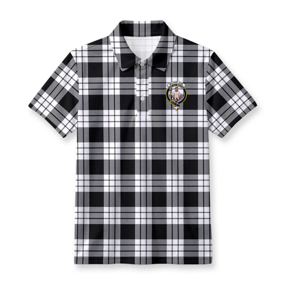McFarlane Black - White Tartan Crest Birdseye Mesh Polo Shirt