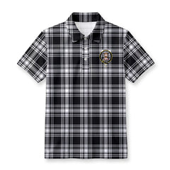 Menzies Black - White Modern Tartan Crest Birdseye Mesh Polo Shirt