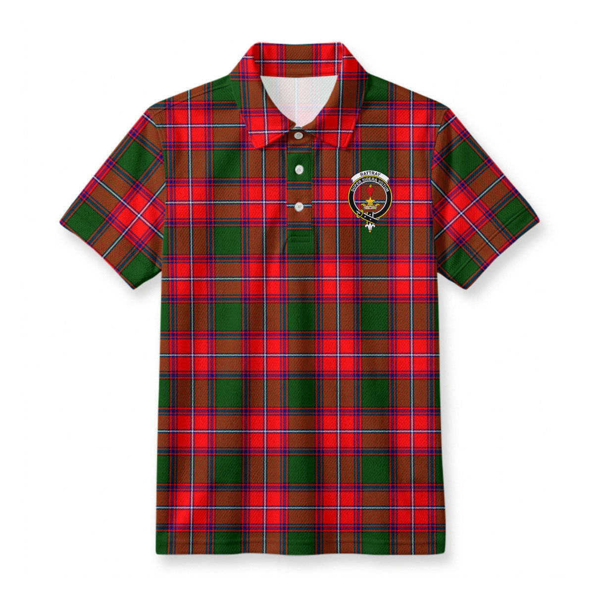 Rattray Modern Tartan Crest Birdseye Mesh Polo Shirt