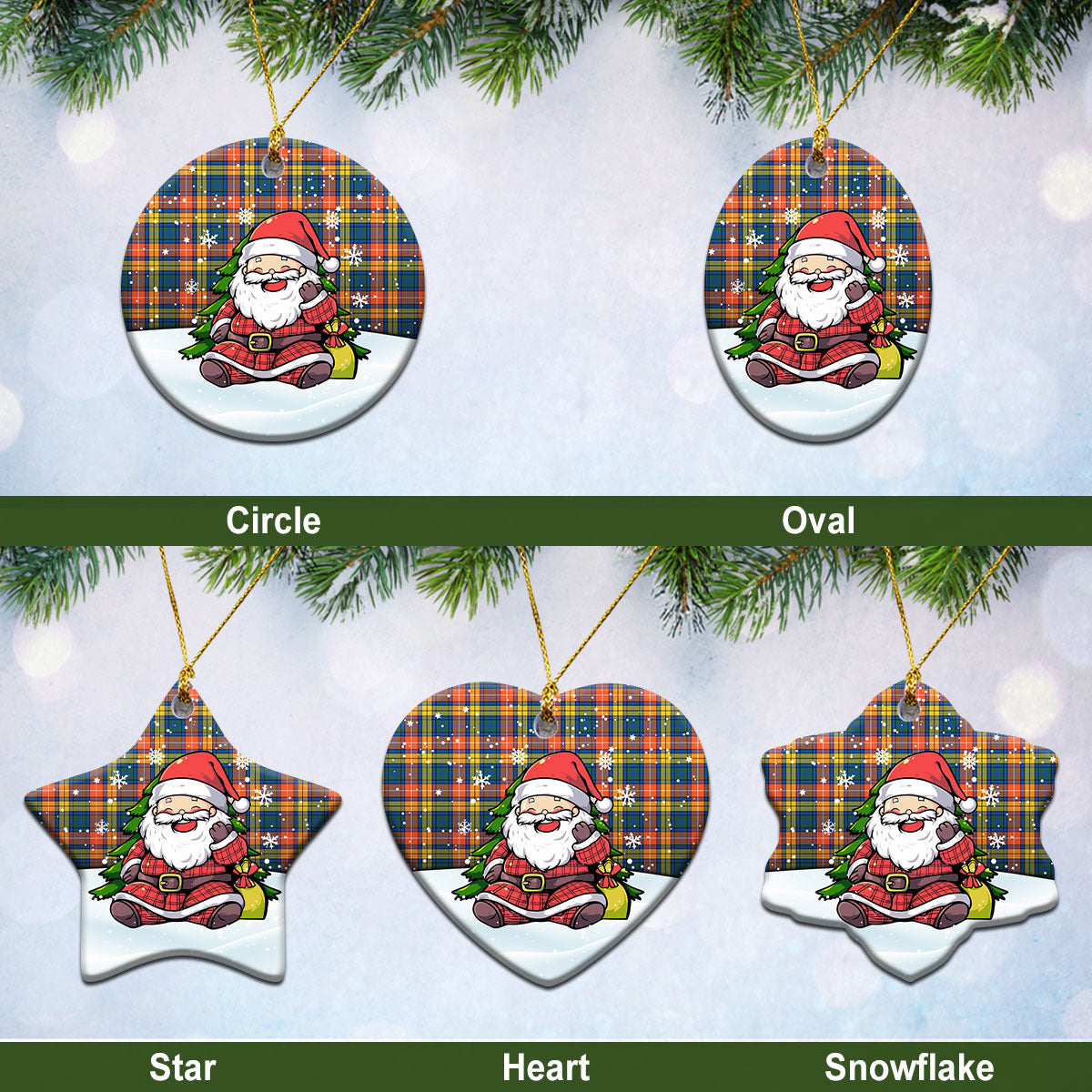 Buchanan Ancient Tartan Christmas Ceramic Ornament - Scottish Santa Style