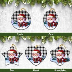 McFarlane Black - White Tartan Christmas Ceramic Ornament - Santa Claus In Kilt Style