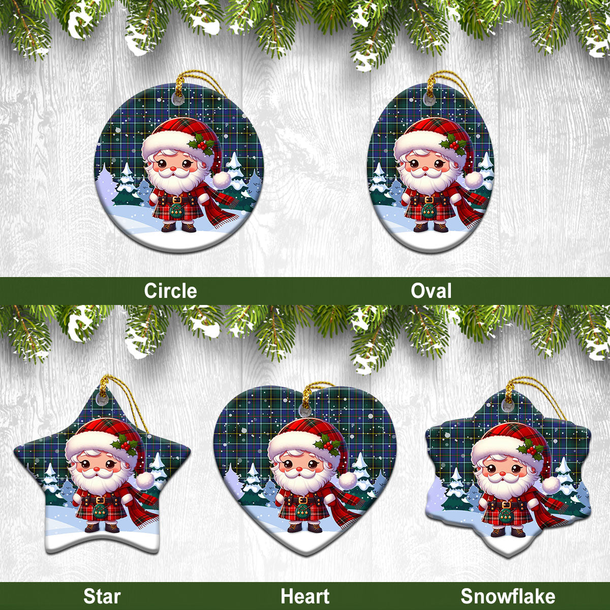 McInnes Modern Tartan Christmas Ceramic Ornament - Santa Claus In Kilt Style