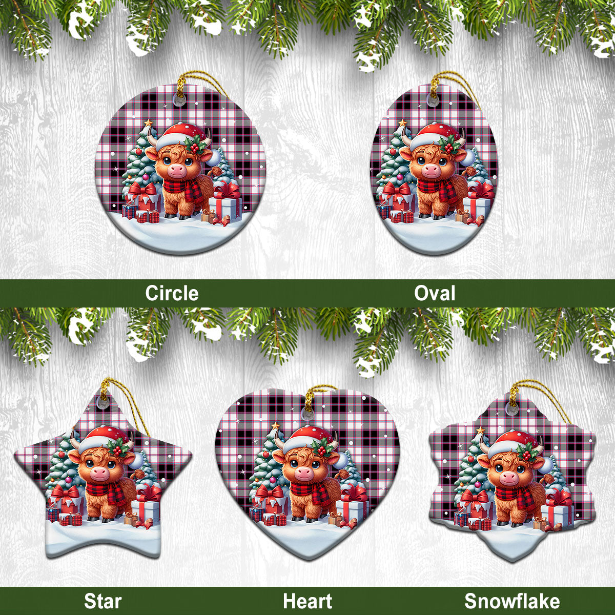 McPherson Hunting Modern Tartan Christmas Ceramic Ornament - Highland Cow Winter Style