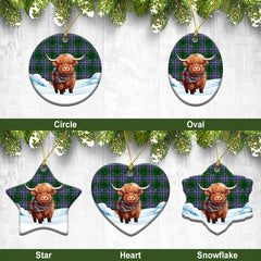Wishart Hunting Tartan Christmas Ceramic Ornament - Highland Cows Snow Style