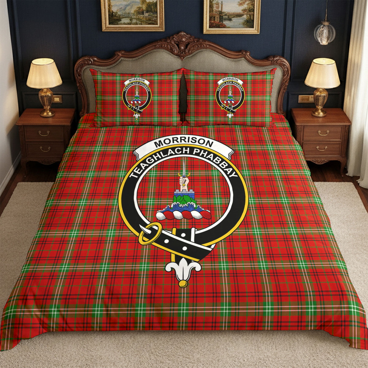 Morrison Red Modern Tartan Crest Bedding Set