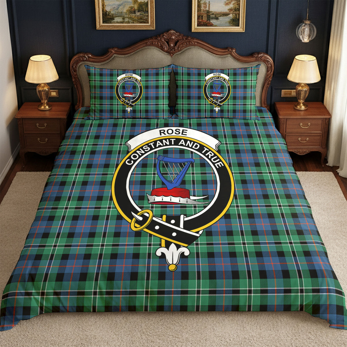Rose Hunting Ancient Tartan Crest Bedding Set