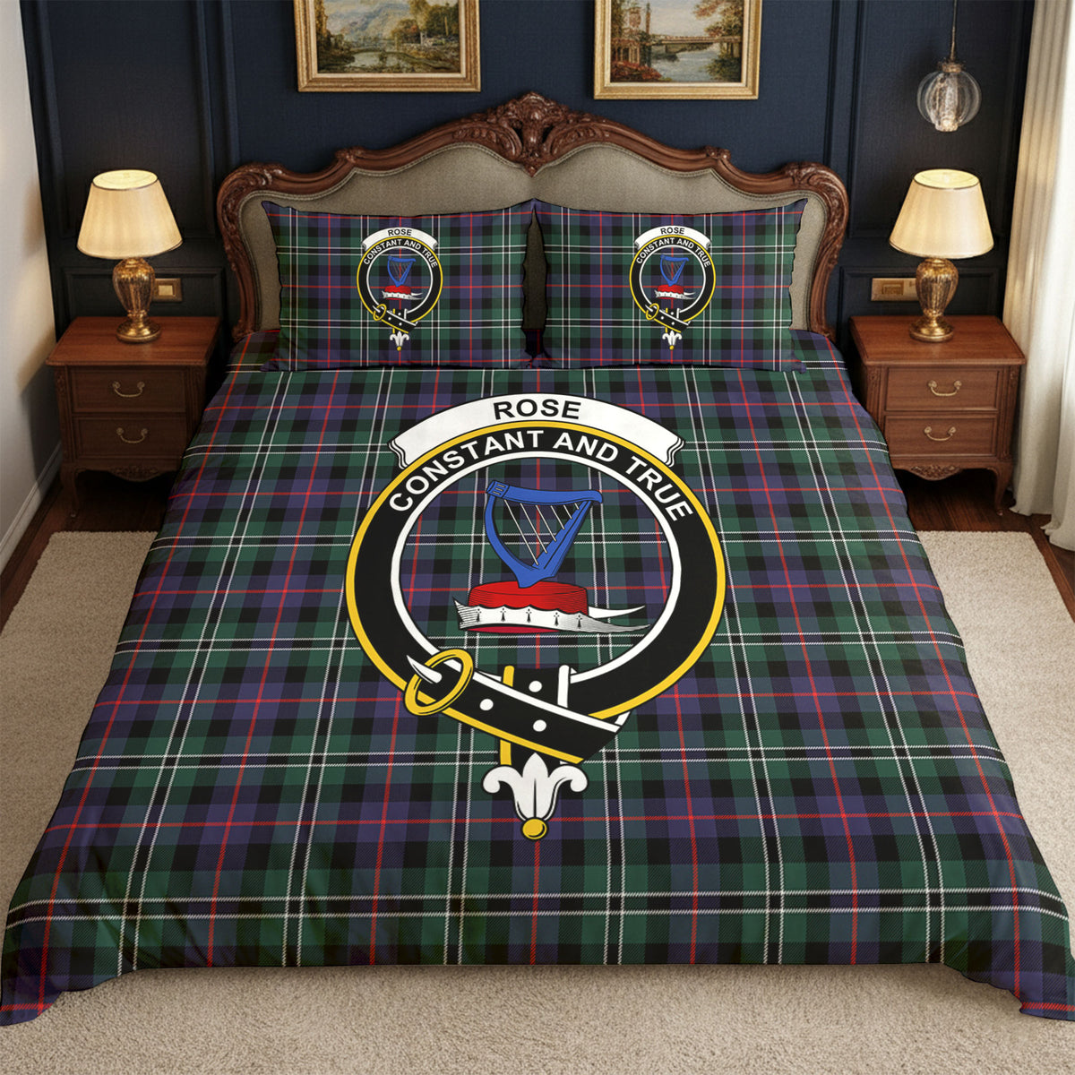 Rose Hunting Modern Tartan Crest Bedding Set