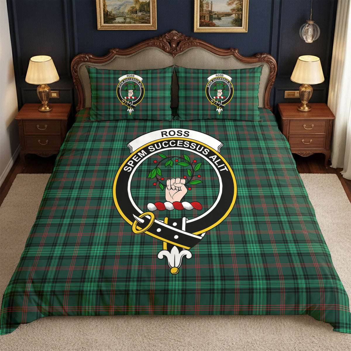 Ross Hunting Modern Tartan Crest Bedding Set