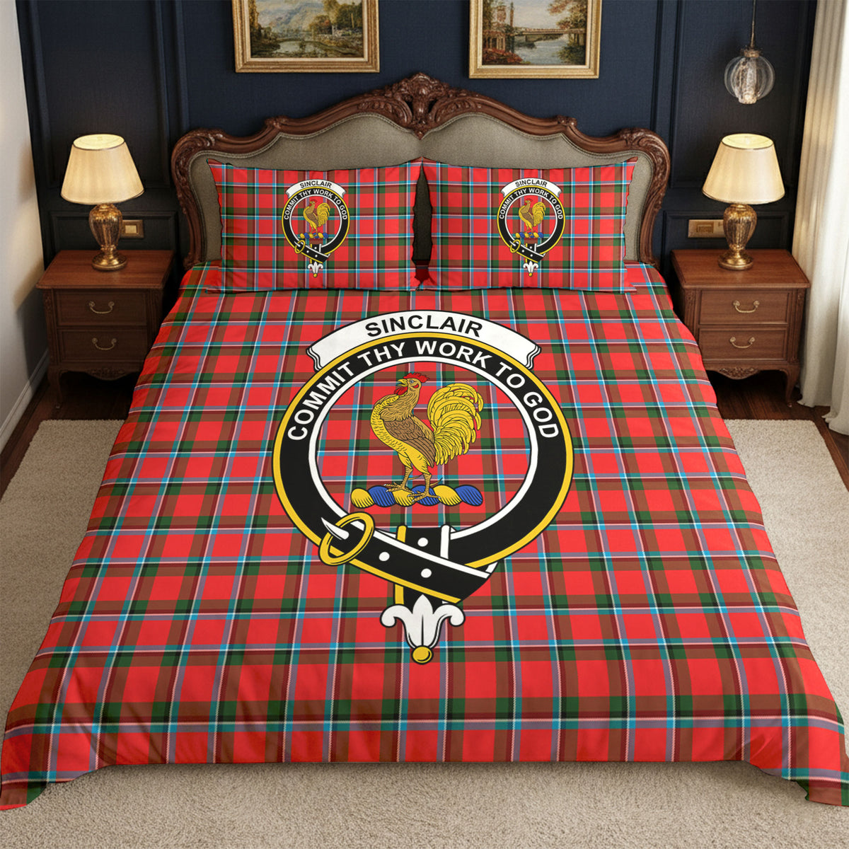 Sinclair Modern Tartan Crest Bedding Set