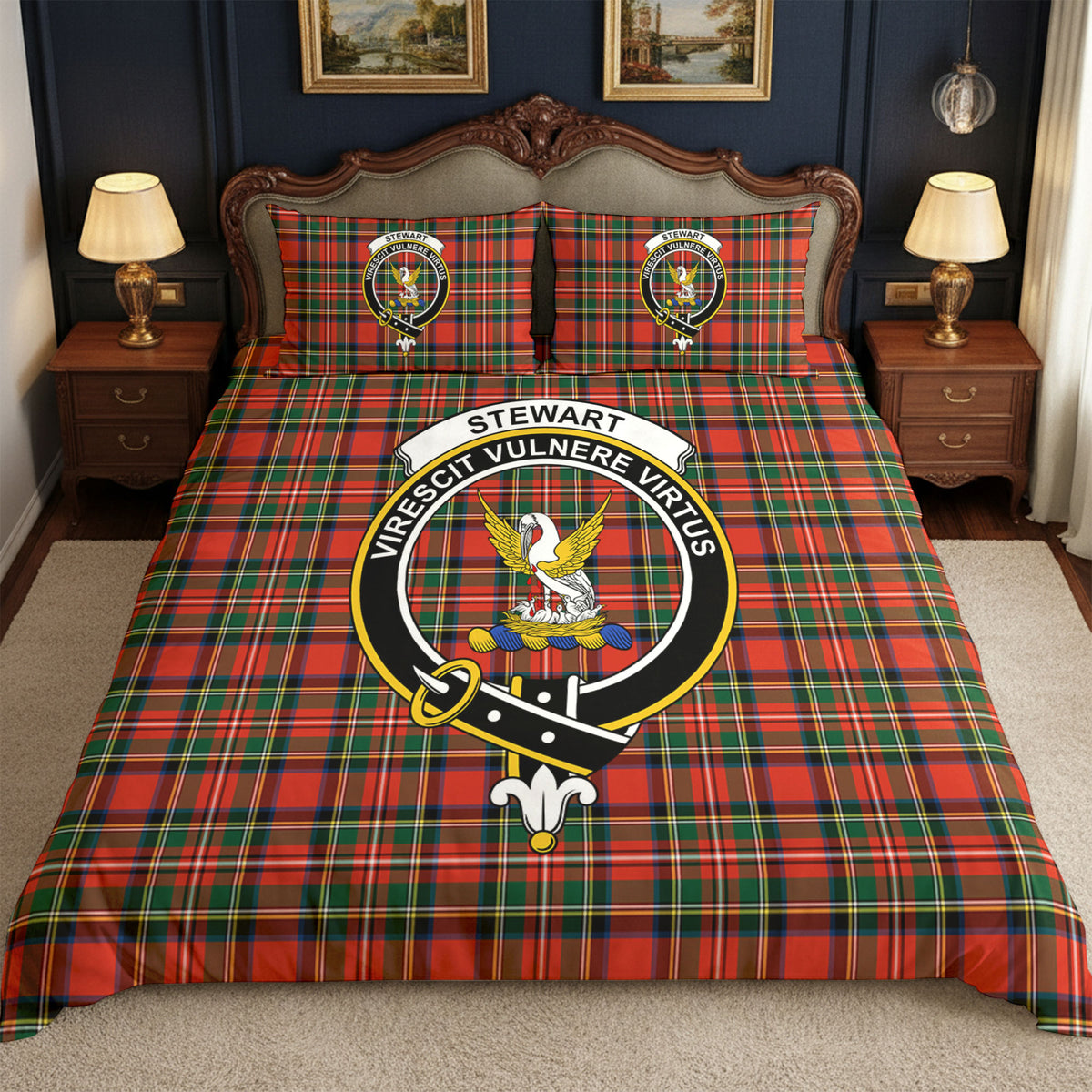 Stewart Royal Modern Tartan Crest Bedding Set