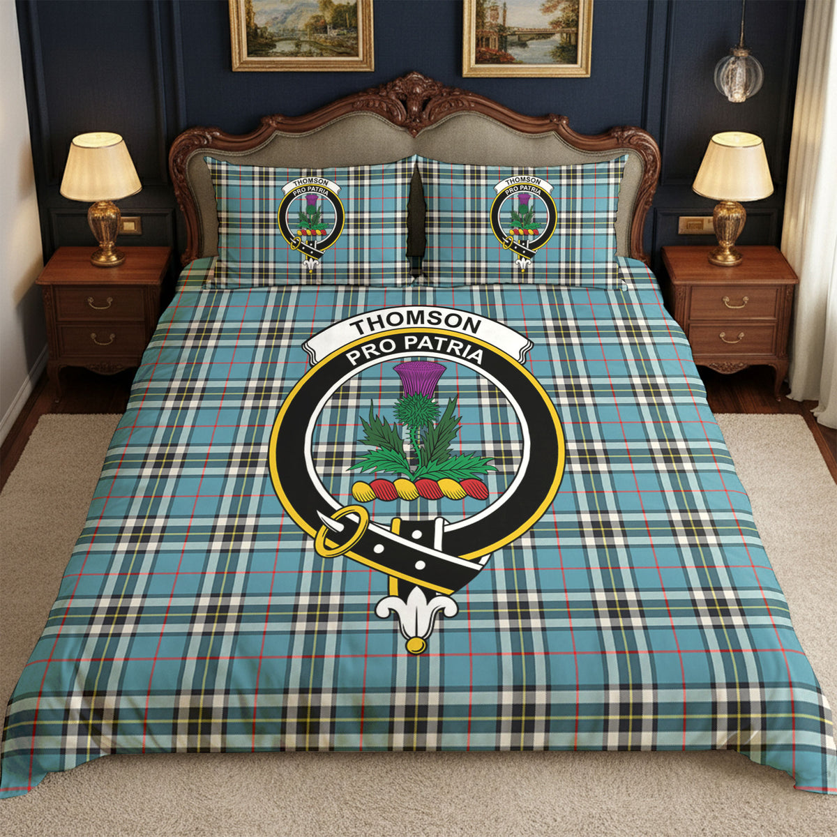 Thomson Blue Tartan Crest Bedding Set