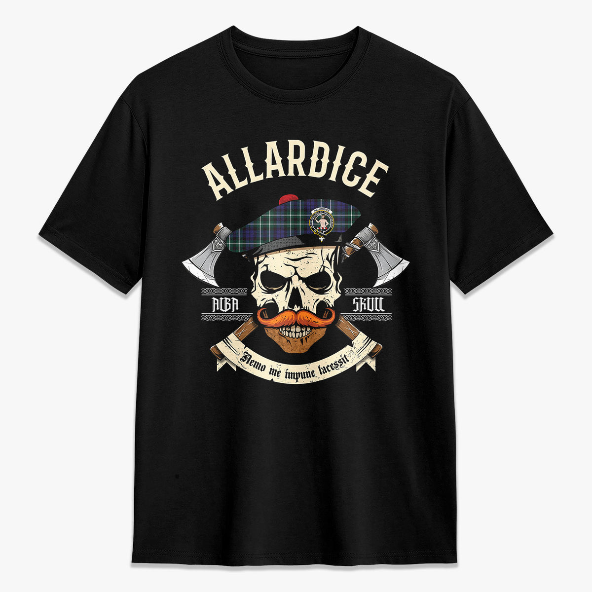 Allardice Tartan Crest 2D T-shirt - Alba Skull Style