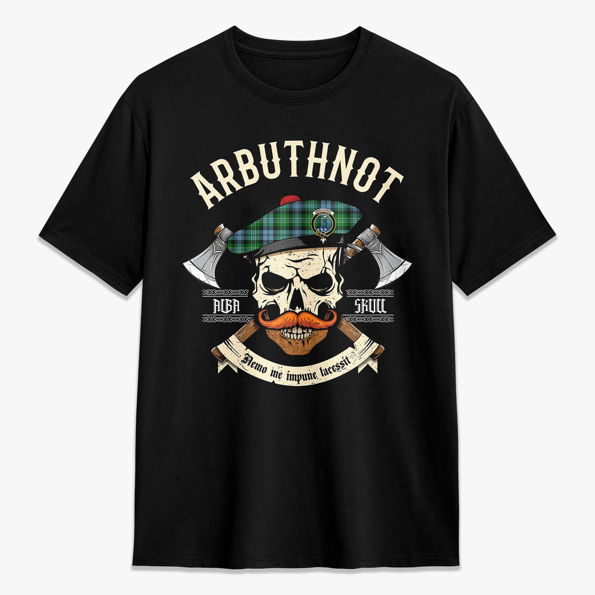Arbuthnot Ancient Tartan Crest 2D T-shirt - Alba Skull Style