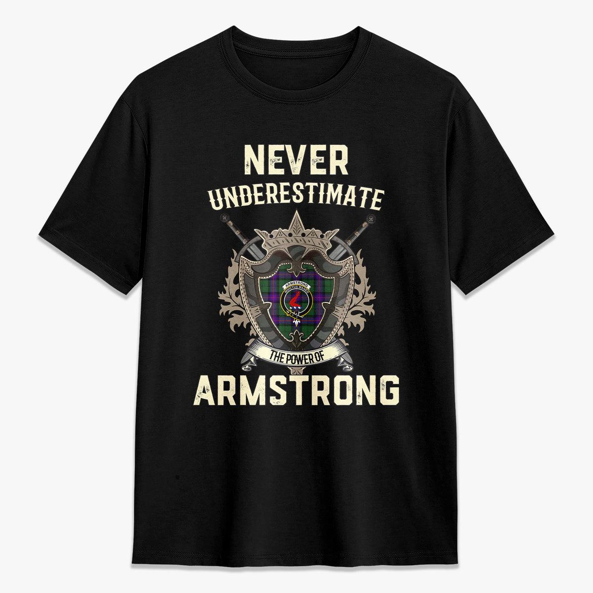 Armstrong Modern Tartan Crest 2D T-shirt - Never Underestimate Style