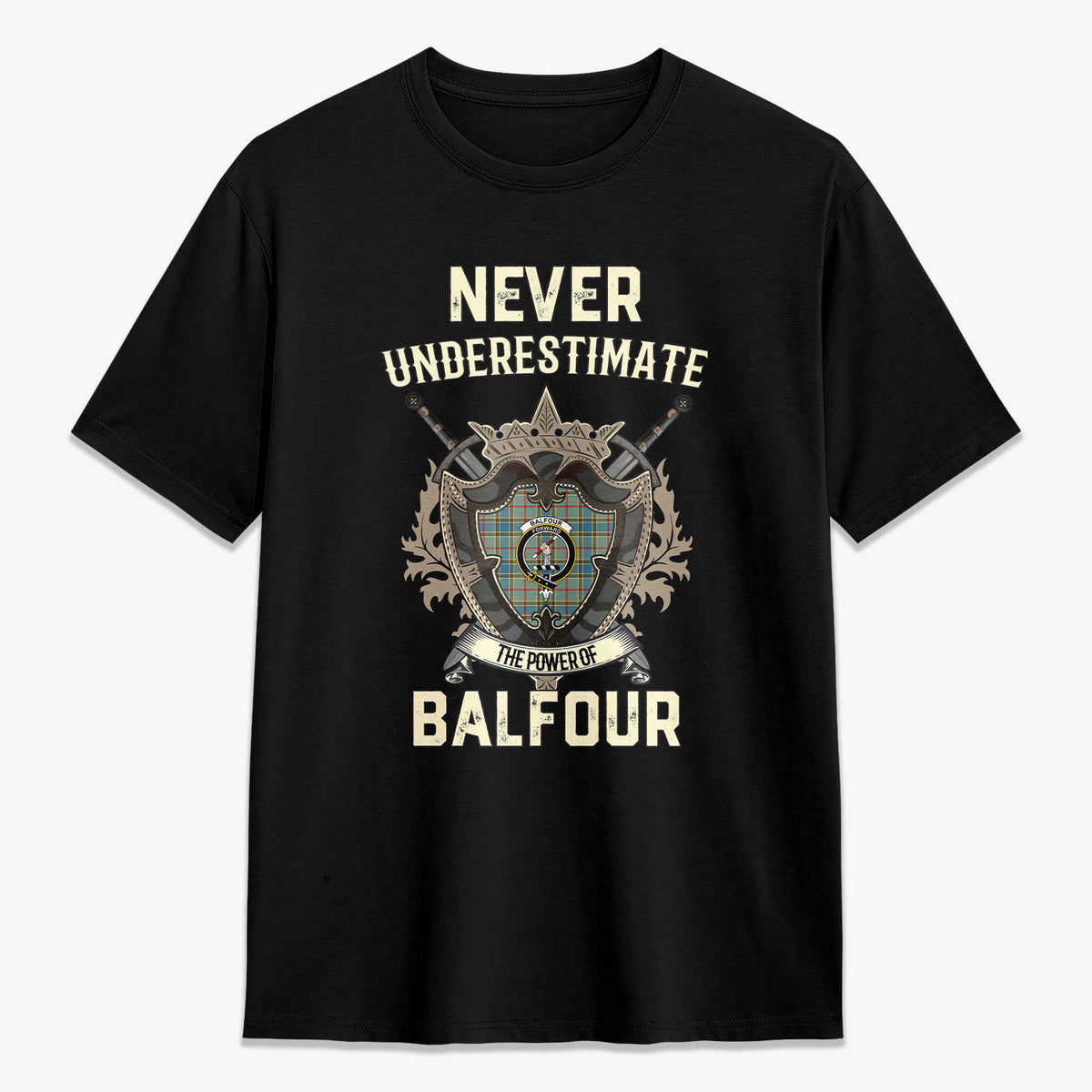 Balfour Blue Tartan Crest 2D T-shirt - Never Underestimate Style