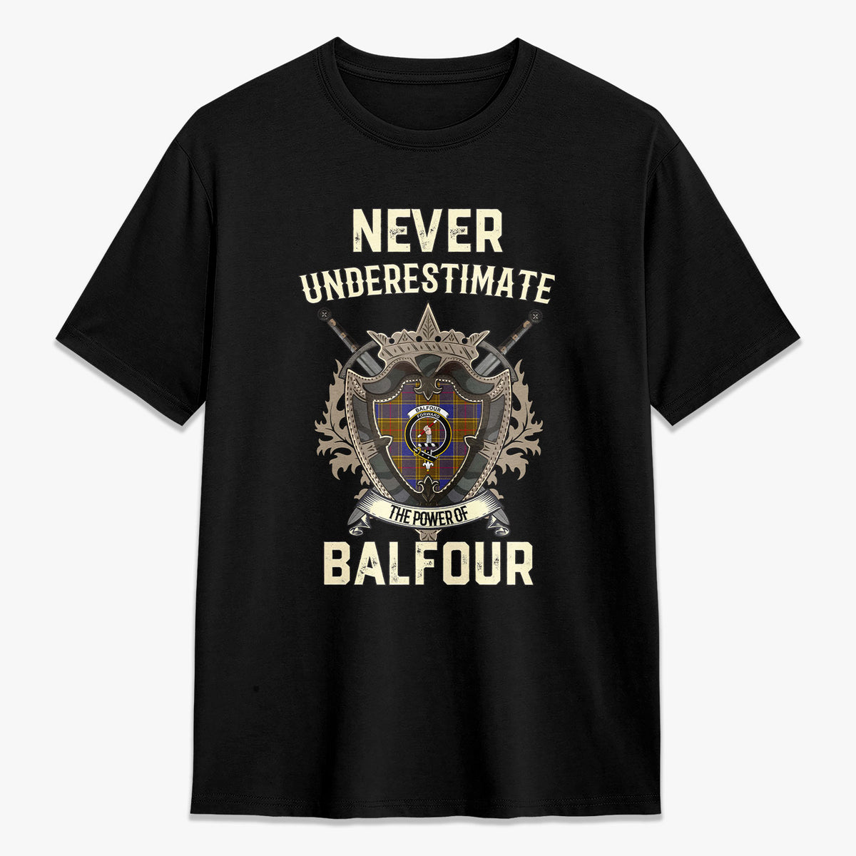 Balfour Modern Tartan Crest 2D T-shirt - Never Underestimate Style