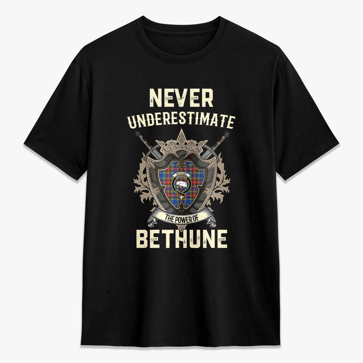 Bethune Modern Tartan Crest 2D T-shirt - Never Underestimate Style