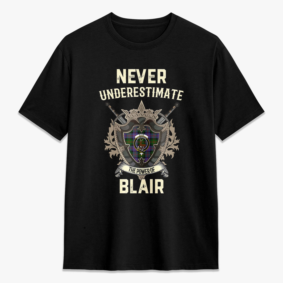 Blair Modern Tartan Crest 2D T-shirt - Never Underestimate Style