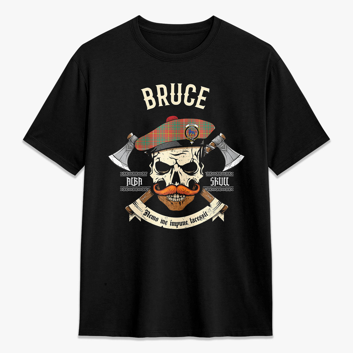 Bruce Ancient Tartan Crest 2D T-shirt - Alba Skull Style