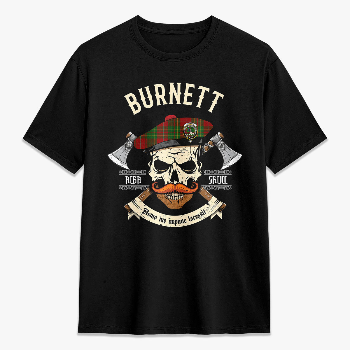 Burnett Tartan Crest 2D T-shirt - Alba Skull Style