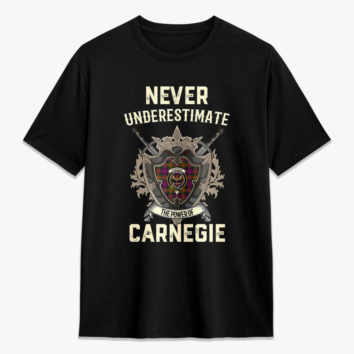 Carnegie Modern Tartan Crest 2D T-shirt - Never Underestimate Style