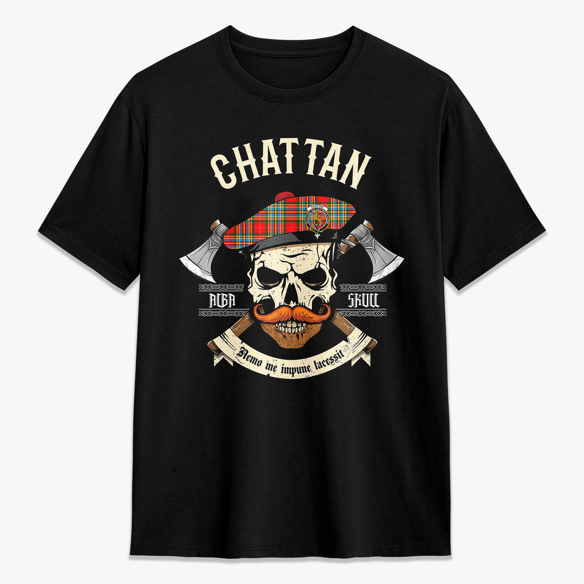 Chattan Tartan Crest 2D T-shirt - Alba Skull Style