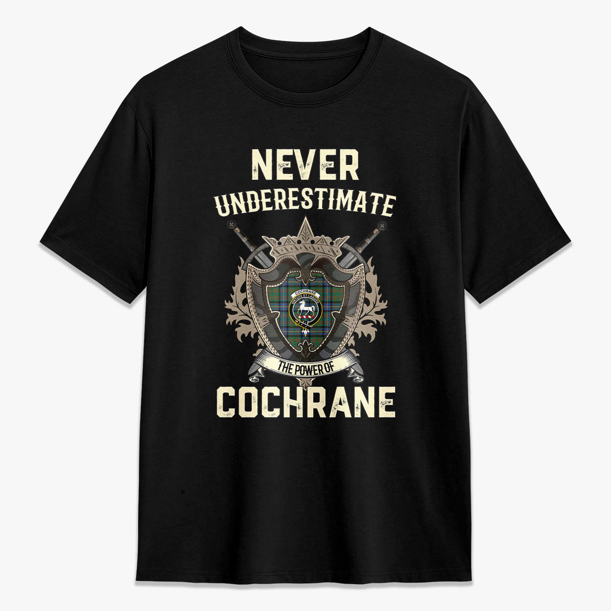 Cochrane Ancient Tartan Crest 2D T-shirt - Never Underestimate Style