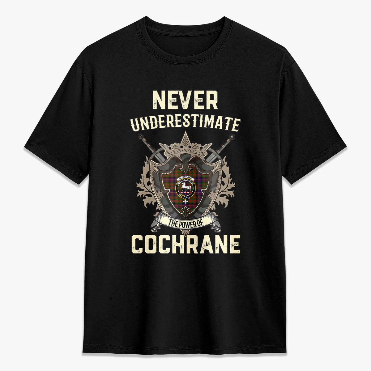Cochrane Modern Tartan Crest 2D T-shirt - Never Underestimate Style