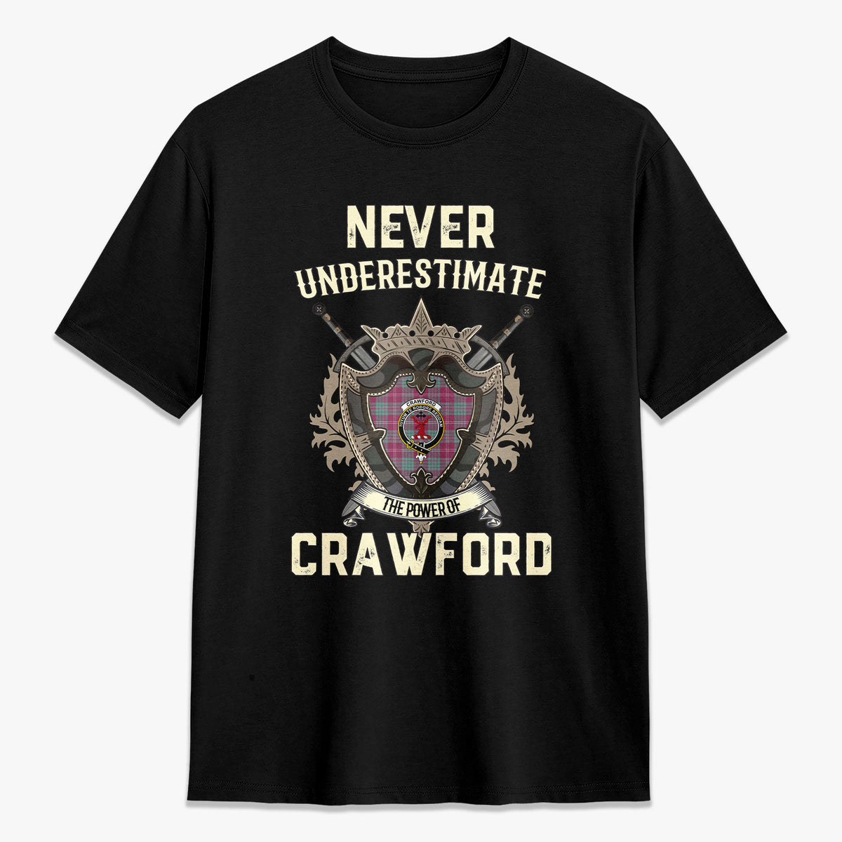 Crawford Ancient Tartan Crest 2D T-shirt - Never Underestimate Style
