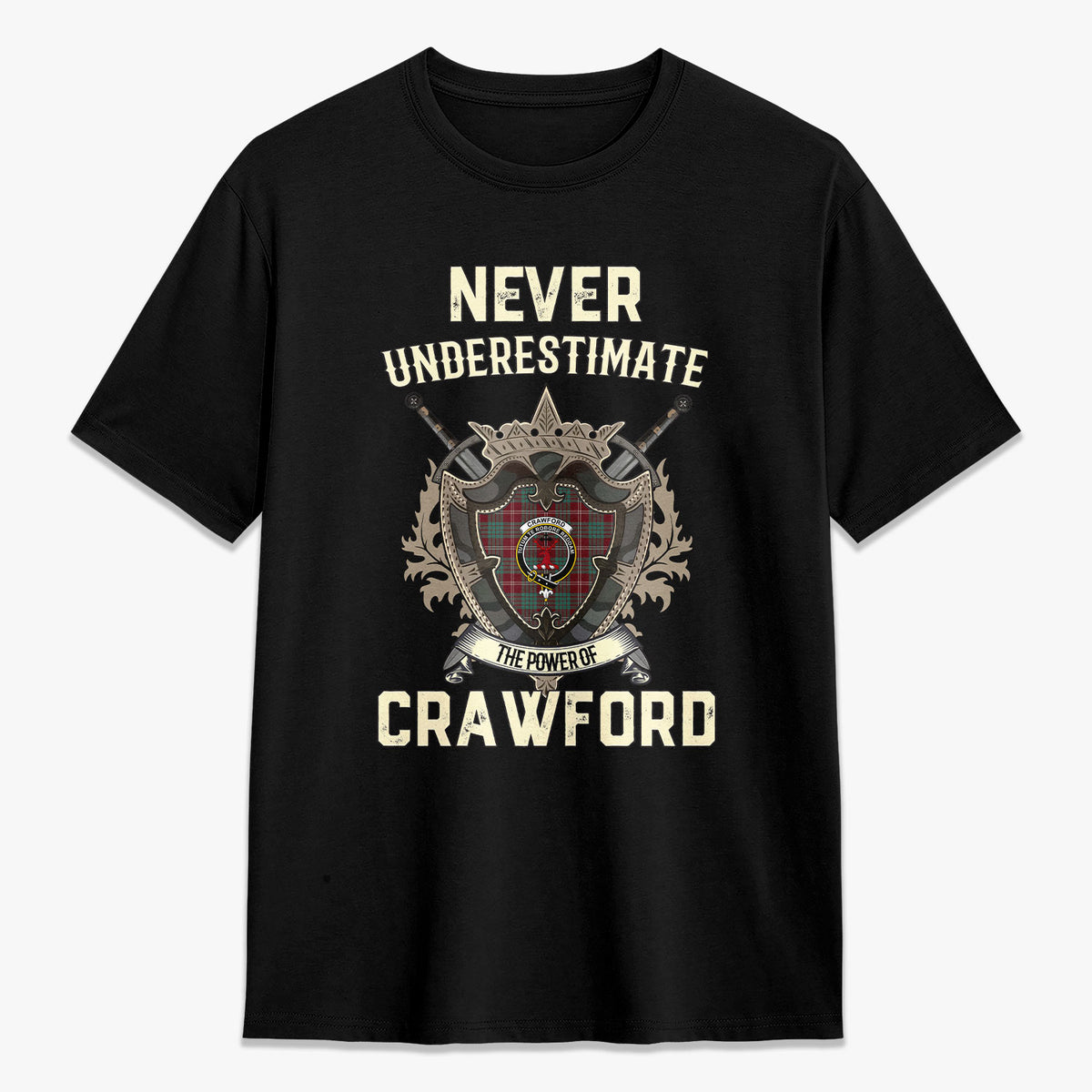 Crawford Modern Tartan Crest 2D T-shirt - Never Underestimate Style