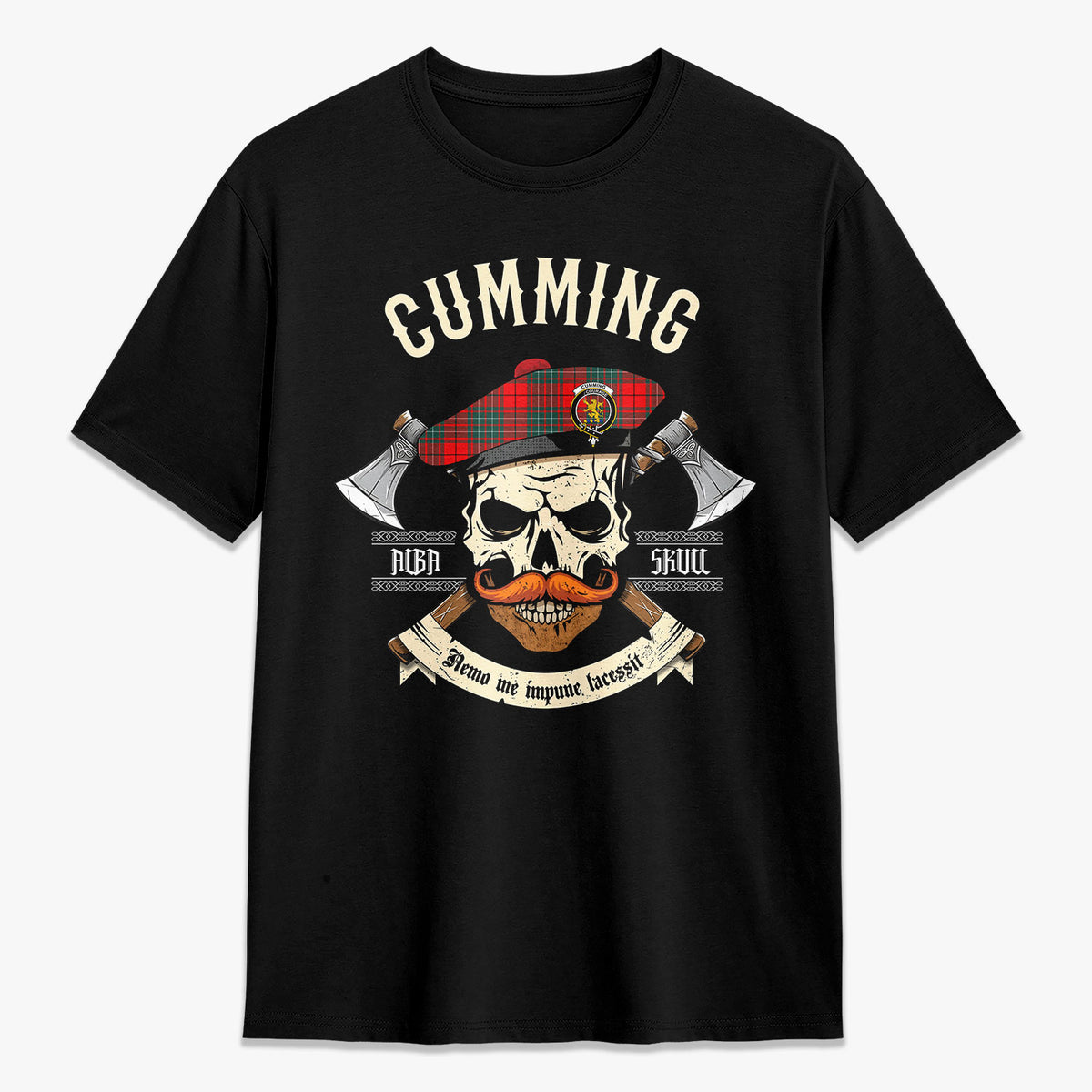 Cumming Modern Tartan Crest 2D T-shirt - Alba Skull Style