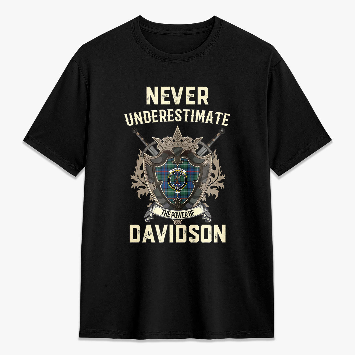 Davidson of Tulloch Tartan Crest 2D T-shirt - Never Underestimate Style