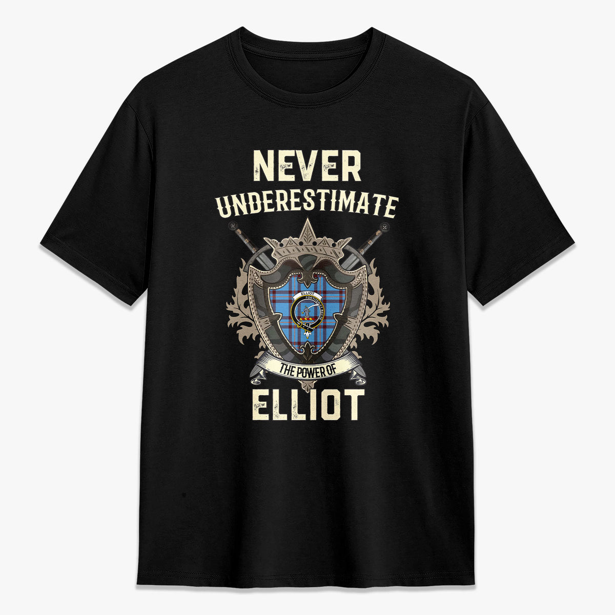 Elliot Ancient Tartan Crest 2D T-shirt - Never Underestimate Style