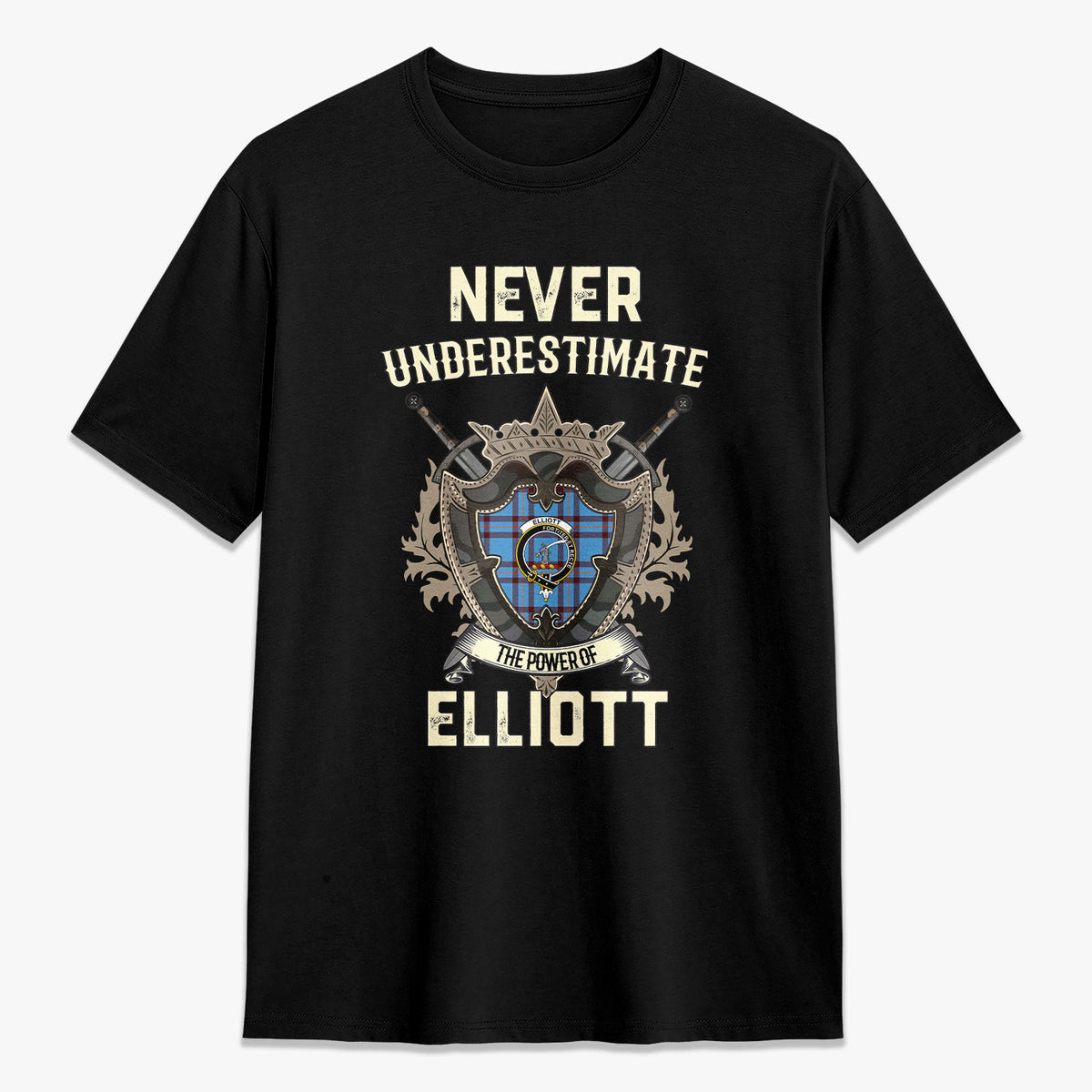 Elliott Ancient Tartan Crest 2D T-shirt - Never Underestimate Style
