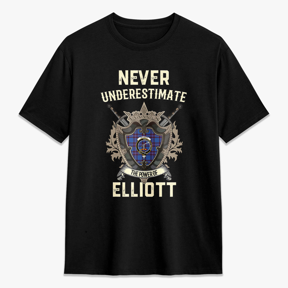 Elliott Modern Tartan Crest 2D T-shirt - Never Underestimate Style