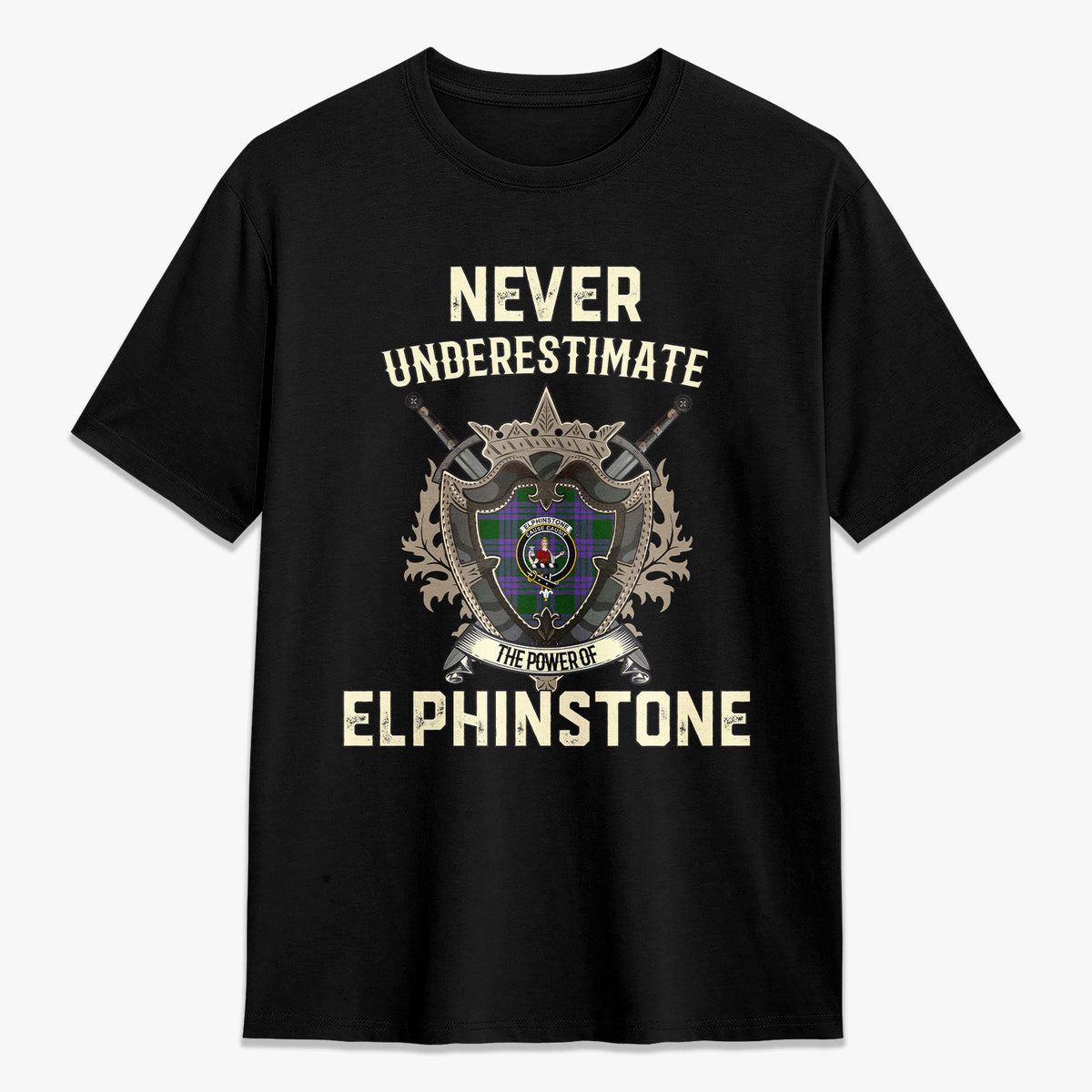 Elphinstone Tartan Crest 2D T-shirt - Never Underestimate Style