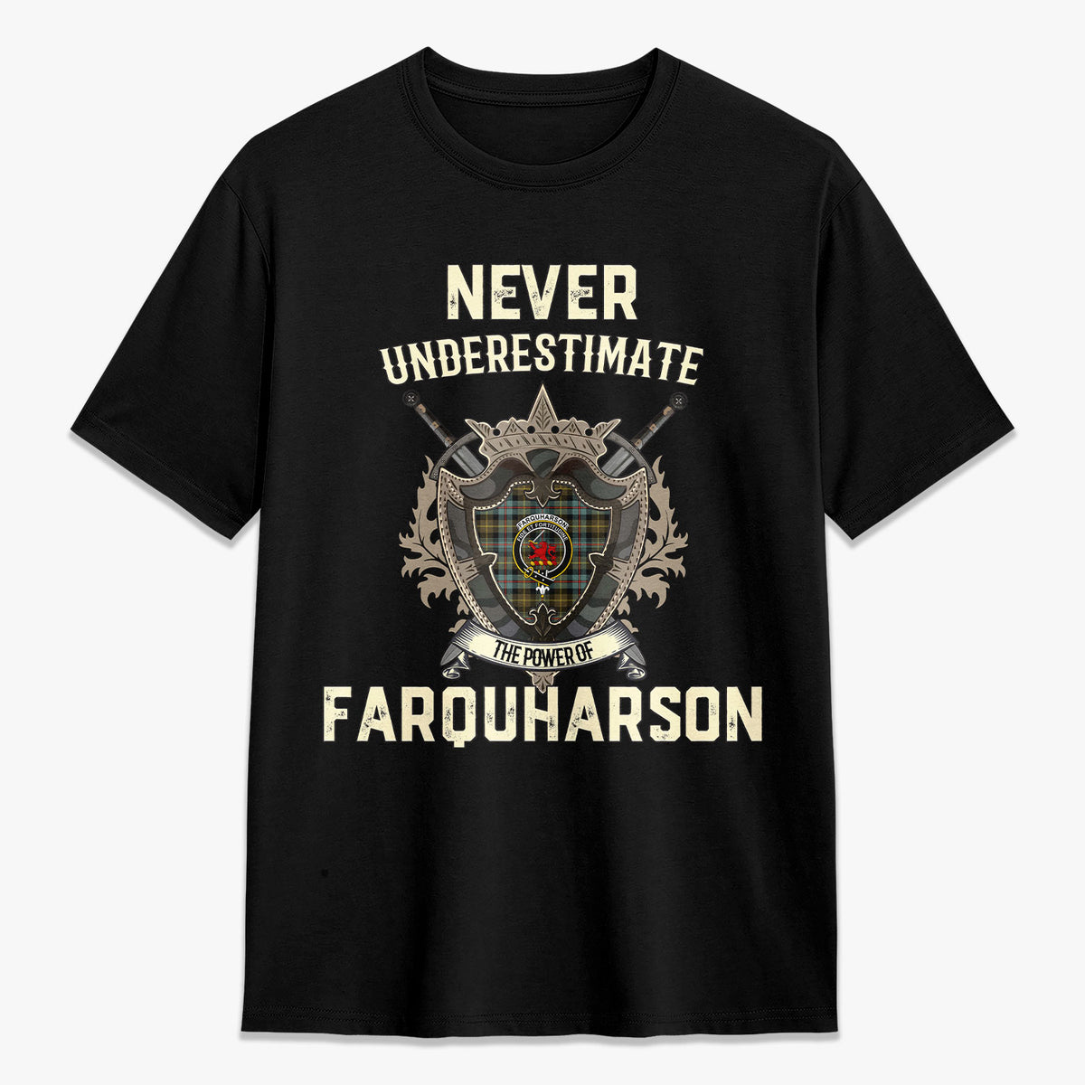 Farquharson Weathered Tartan Crest 2D T-shirt - Never Underestimate Style