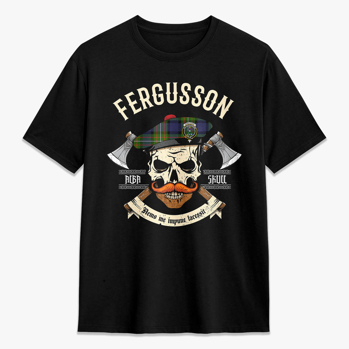 Fergusson Modern Tartan Crest 2D T-shirt - Alba Skull Style
