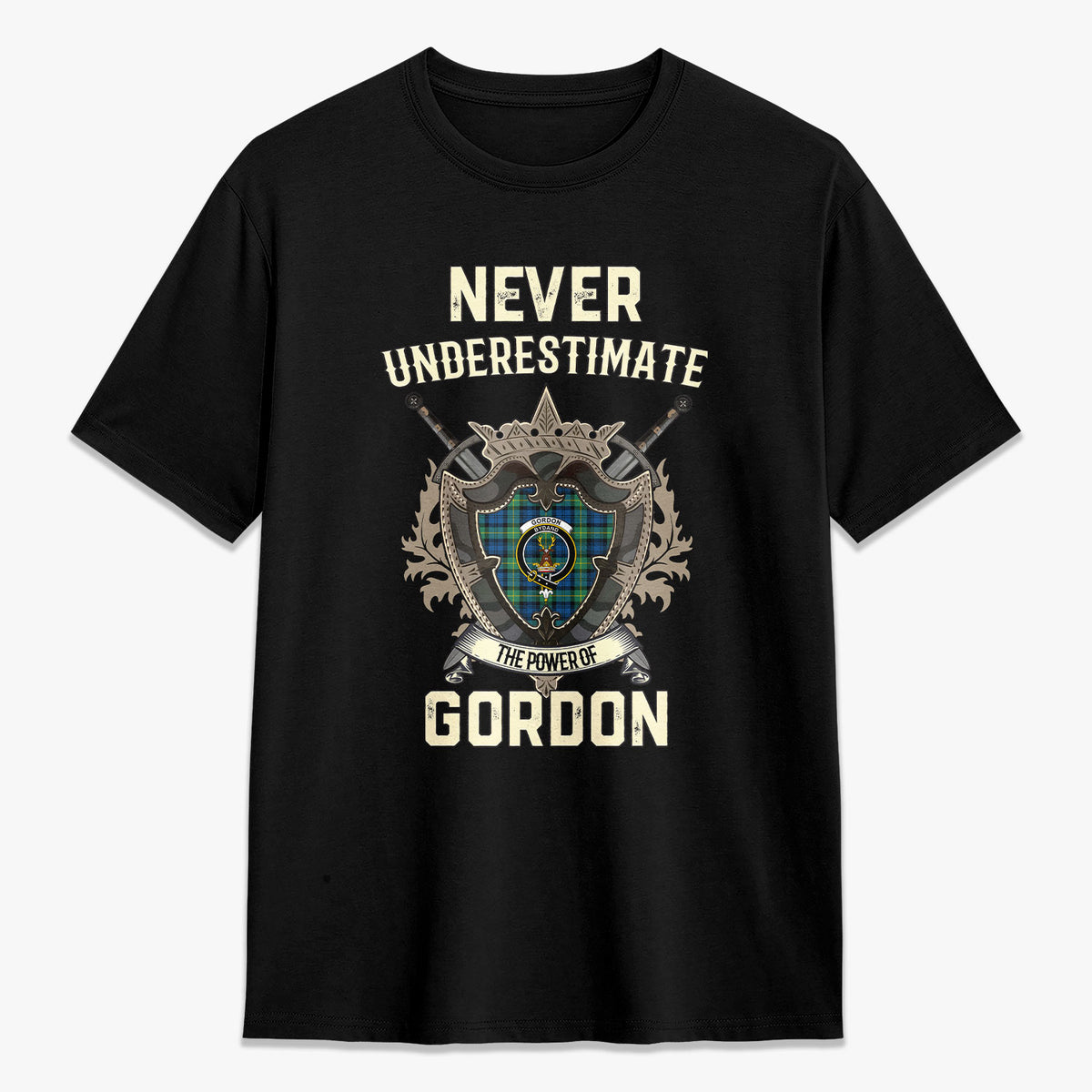 Gordon Ancient Tartan Crest 2D T-shirt - Never Underestimate Style