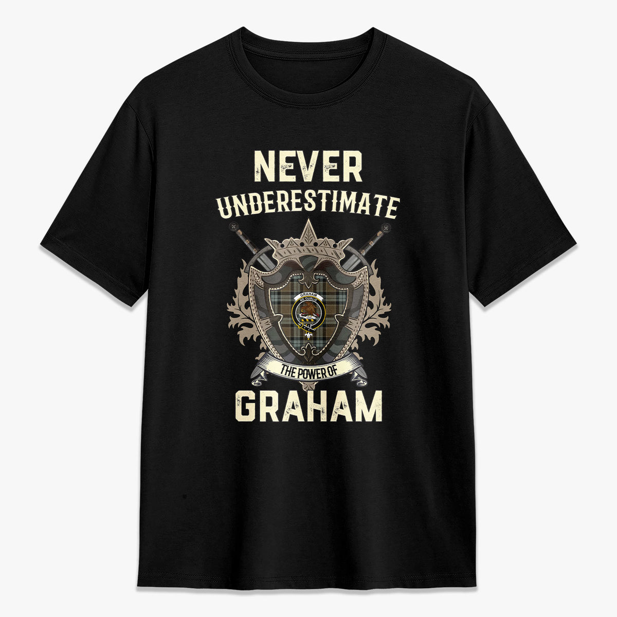 Graham of Menteith Weathered Tartan Crest 2D T-shirt - Never Underestimate Style
