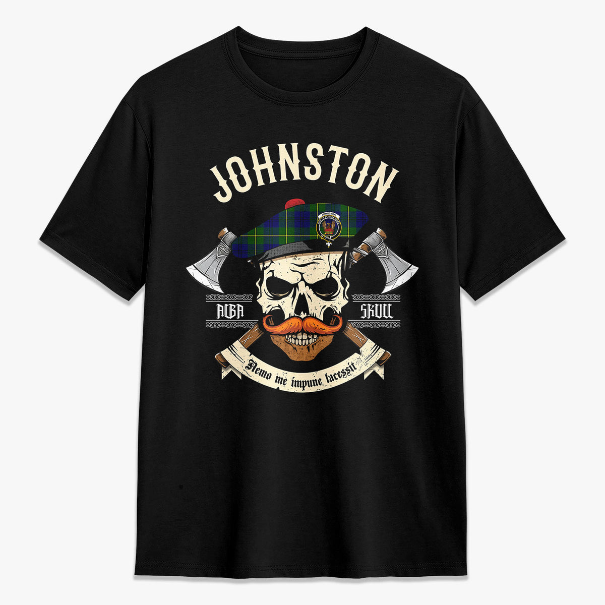 Johnston of Caskieben Tartan Crest 2D T-shirt - Alba Skull Style