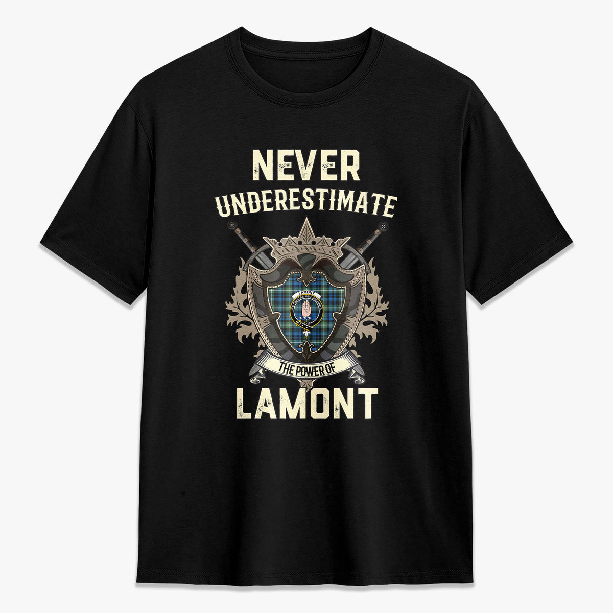 Lamont Ancient Tartan Crest 2D T-shirt - Never Underestimate Style