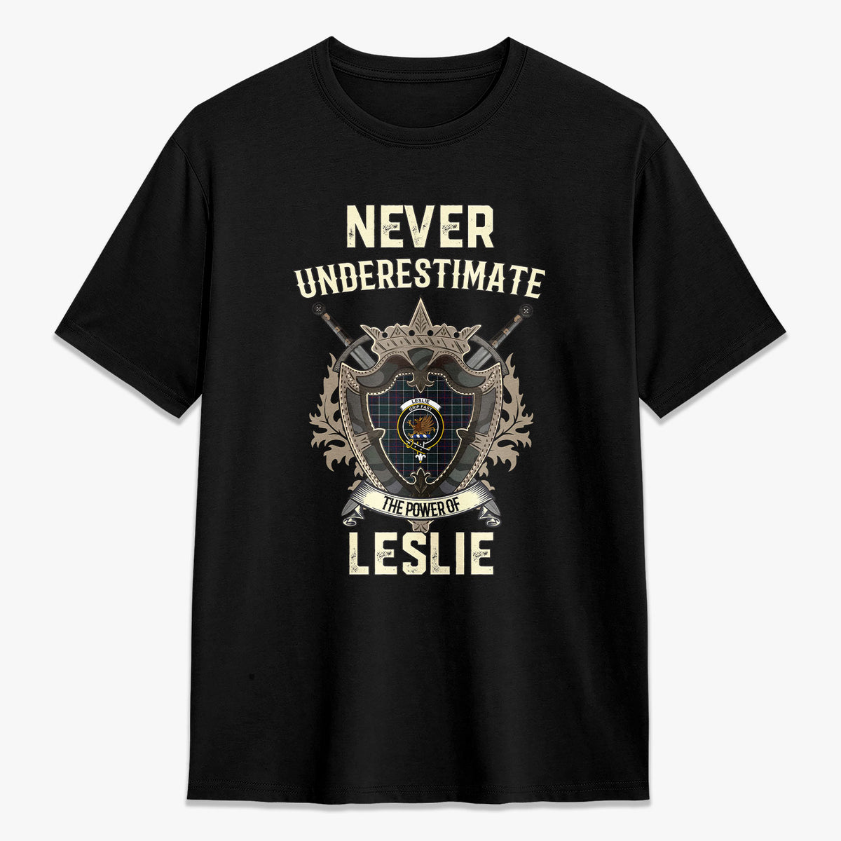 Leslie Hunting Modern Tartan Crest 2D T-shirt - Never Underestimate Style