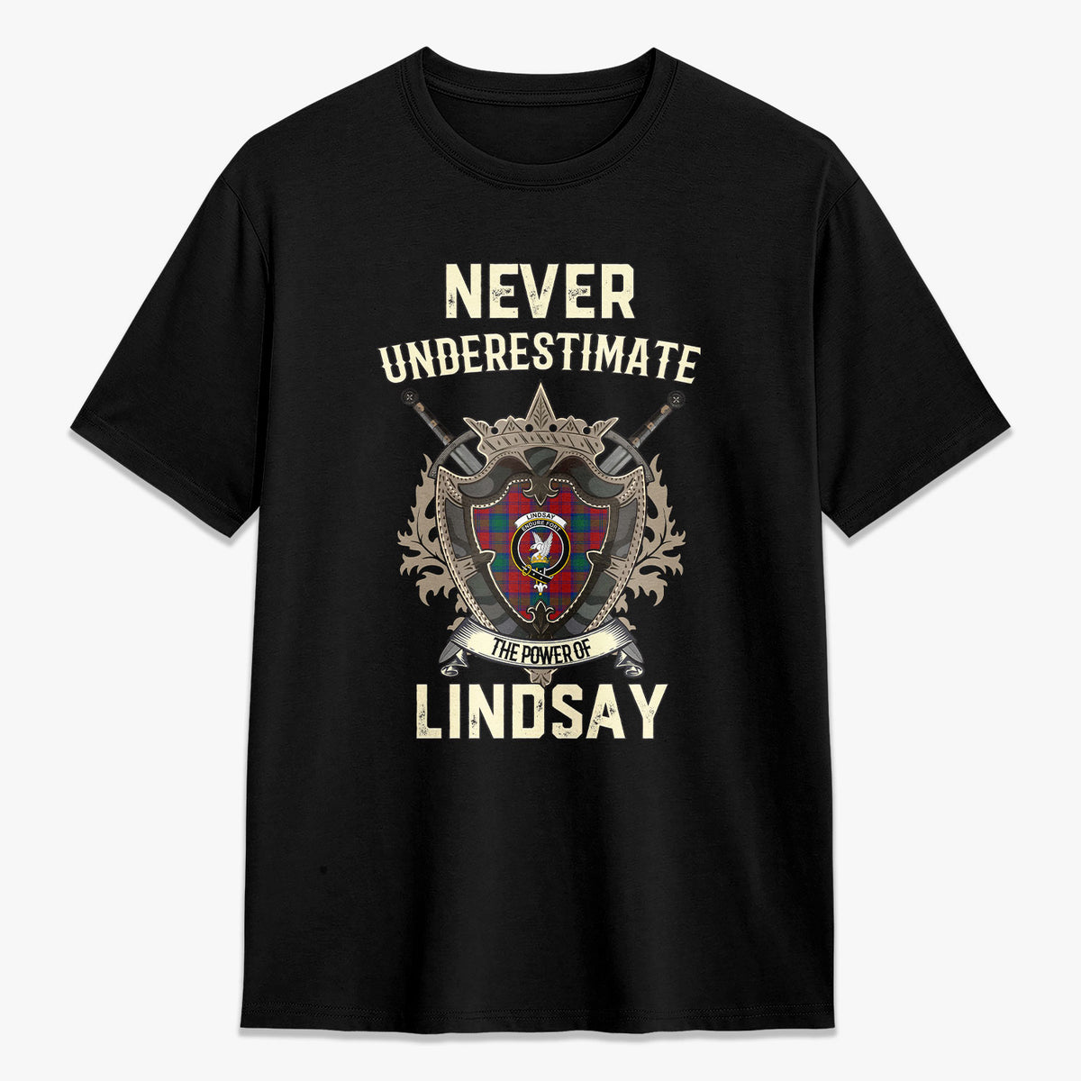 Lindsay Modern Tartan Crest 2D T-shirt - Never Underestimate Style