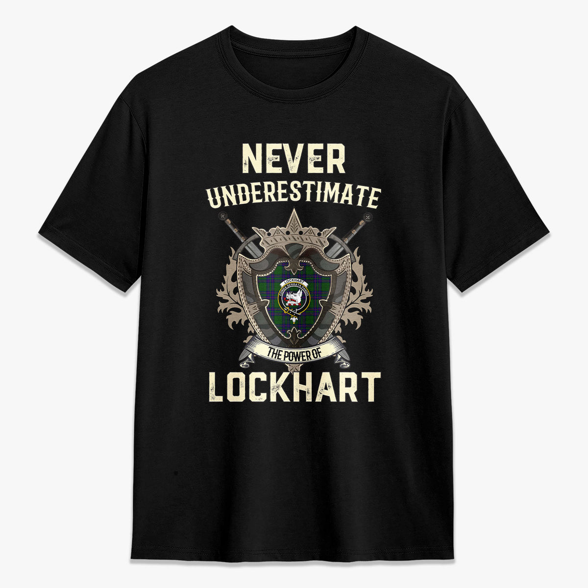 Lockhart Modern Tartan Crest 2D T-shirt - Never Underestimate Style