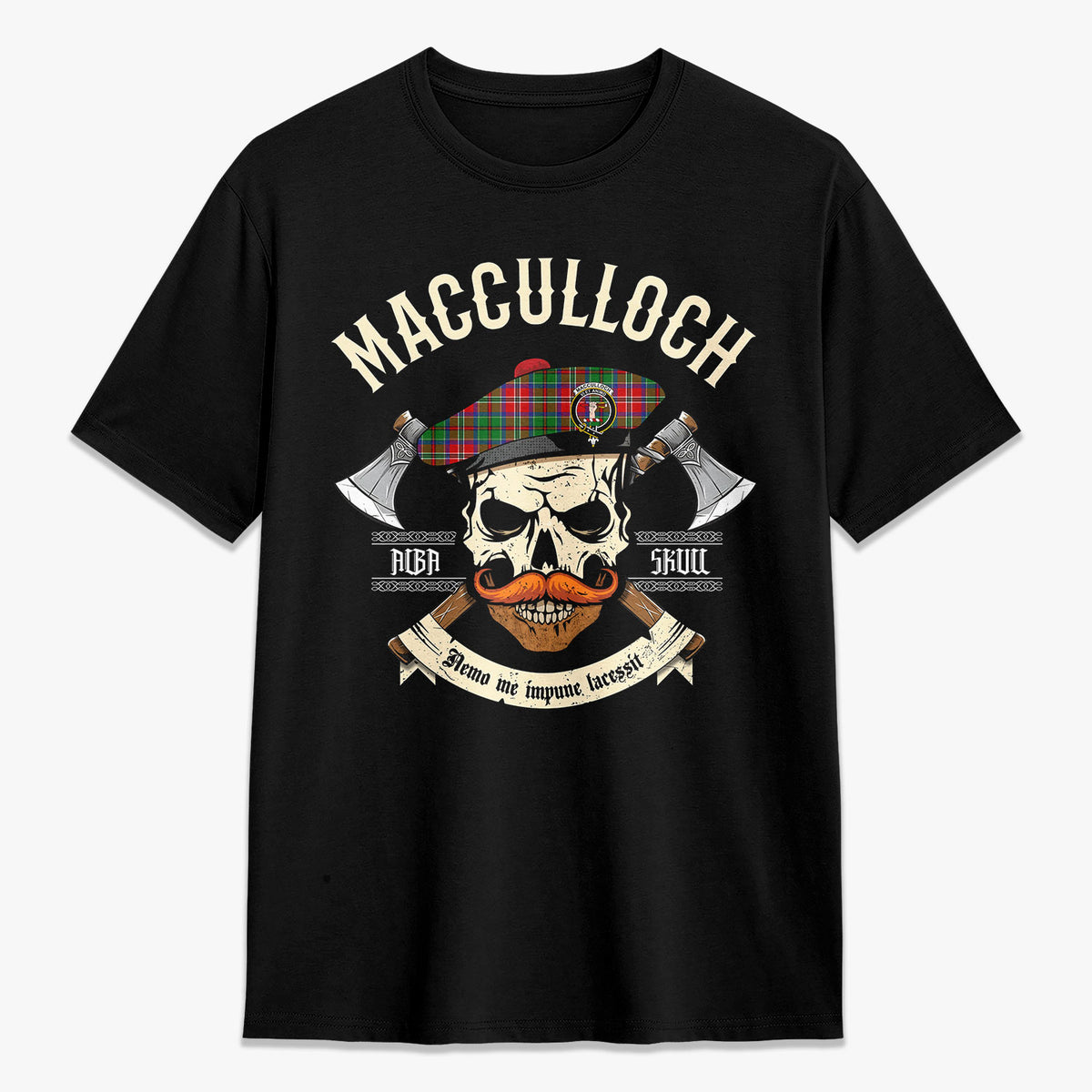 MacCulloch (McCulloch) Tartan Crest 2D T-shirt - Alba Skull Style