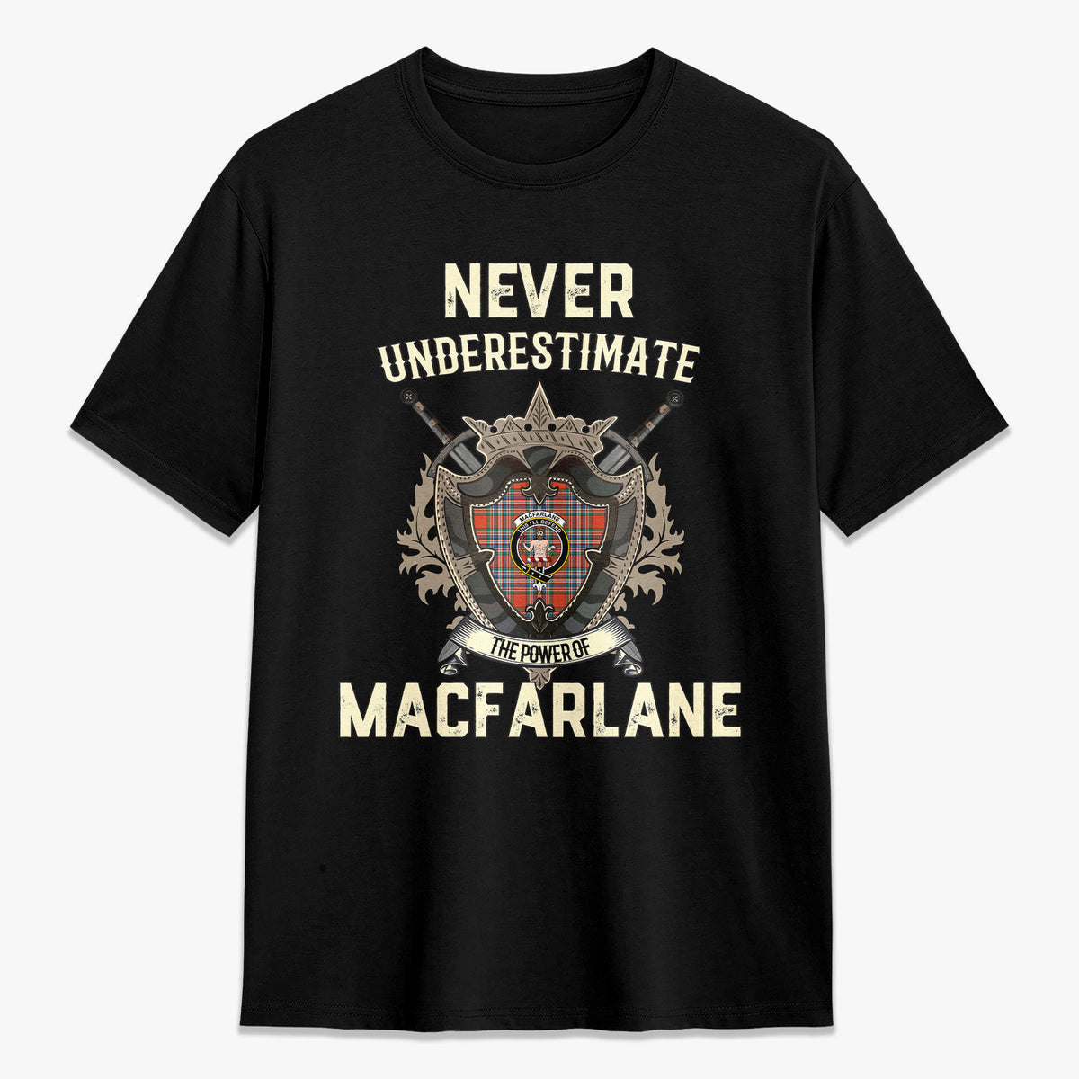 MacFarlane Ancient Tartan Crest 2D T-shirt - Never Underestimate Style